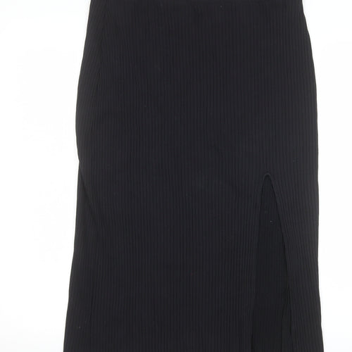 & Other Stories Women Black Midi Ribbed Pencil Skirt M Cotton Stretch