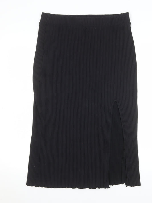 & Other Stories Women Black Midi Ribbed Pencil Skirt M Cotton Stretch