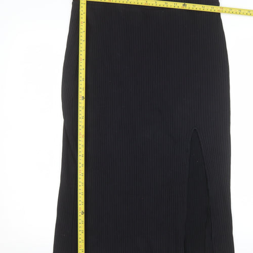 & Other Stories Women Black Midi Ribbed Pencil Skirt M Cotton Stretch