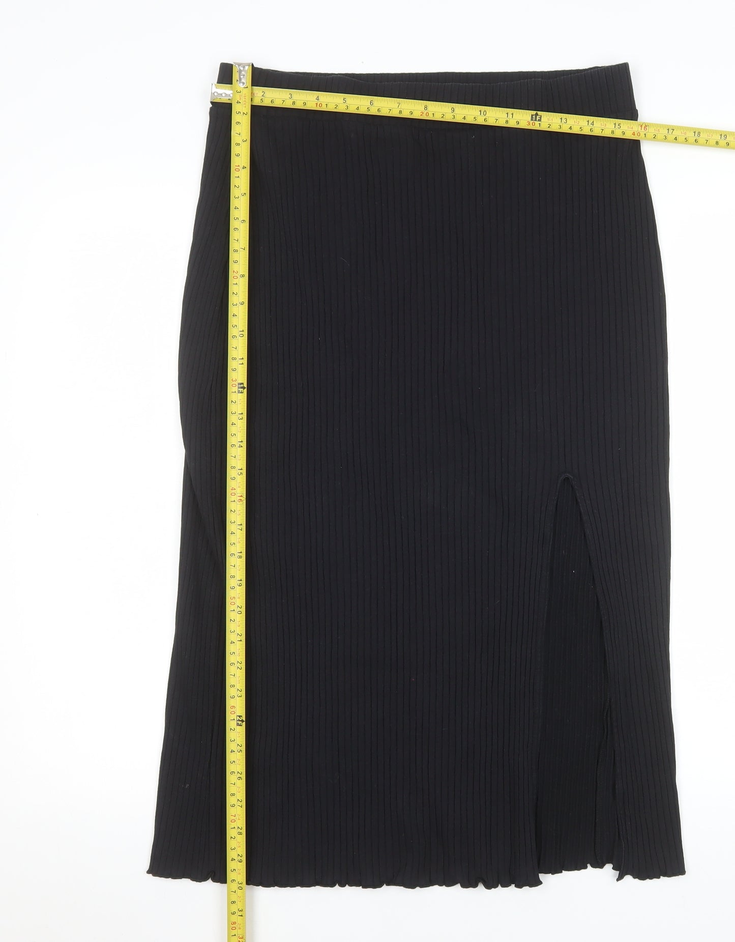 & Other Stories Women Black Midi Ribbed Pencil Skirt M Cotton Stretch