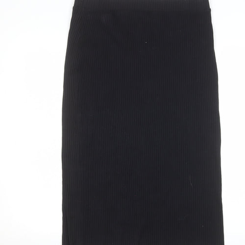 & Other Stories Women Black Midi Ribbed Pencil Skirt M Cotton Stretch