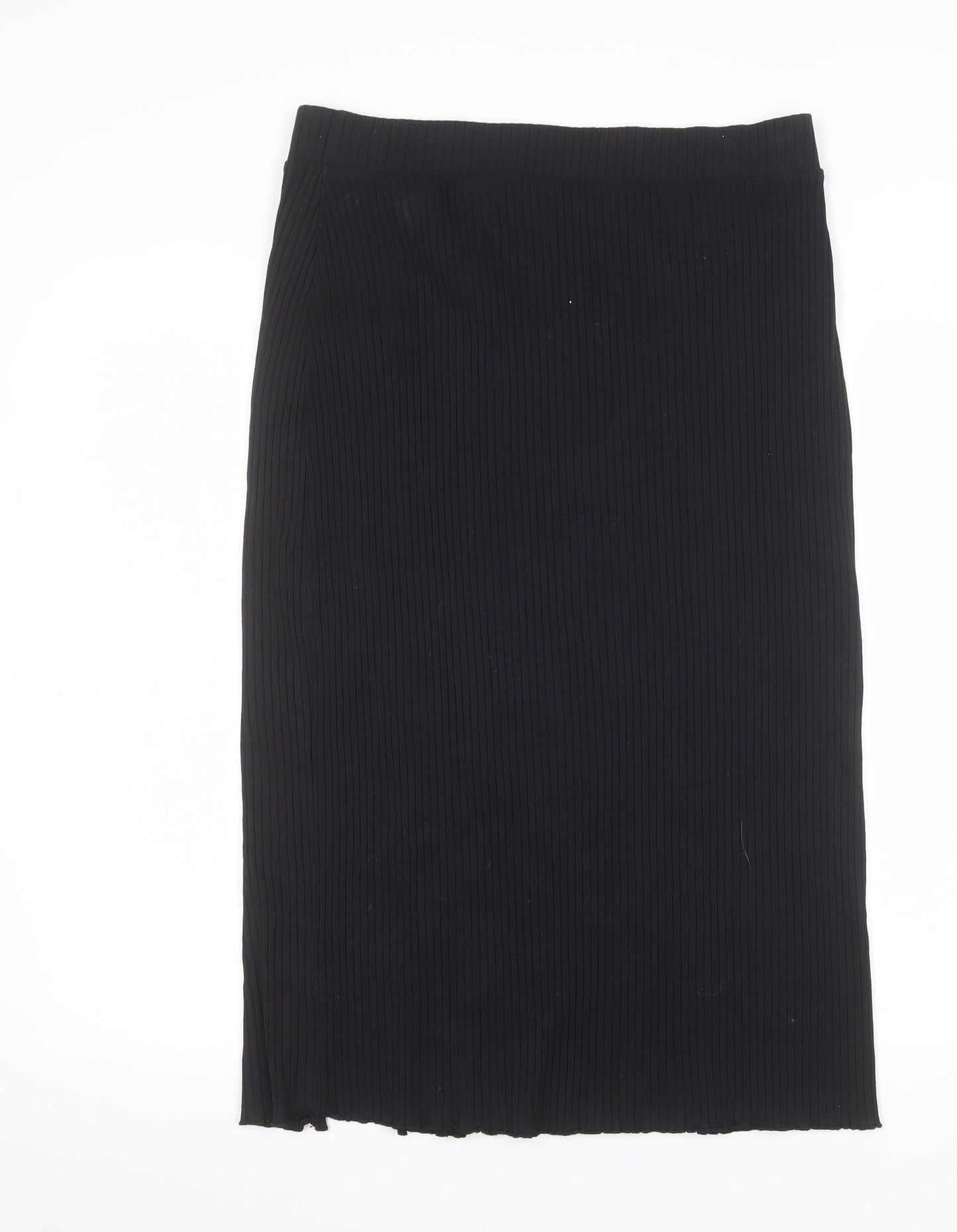 & Other Stories Women Black Midi Ribbed Pencil Skirt M Cotton Stretch
