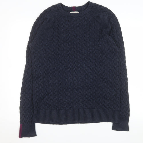 White Stuff Men's Blue Cable-Knit Cotton Jumper Size L