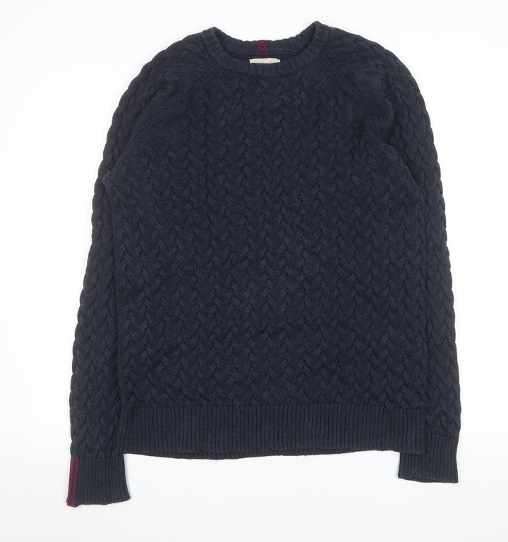 White Stuff Men's Blue Cable-Knit Cotton Jumper Size L