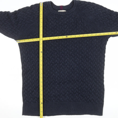 White Stuff Men's Blue Cable-Knit Cotton Jumper Size L