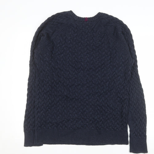 White Stuff Men's Blue Cable-Knit Cotton Jumper Size L
