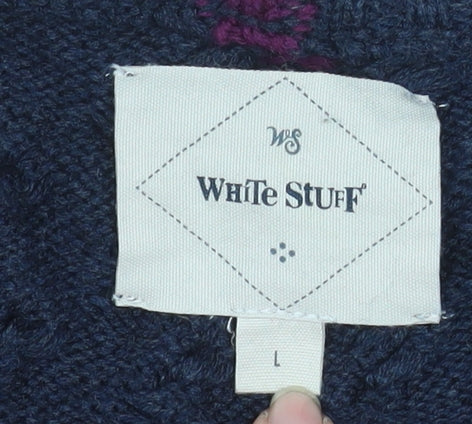 White Stuff Men's Blue Cable-Knit Cotton Jumper Size L