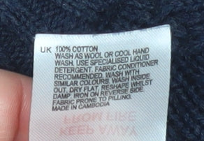 White Stuff Men's Blue Cable-Knit Cotton Jumper Size L