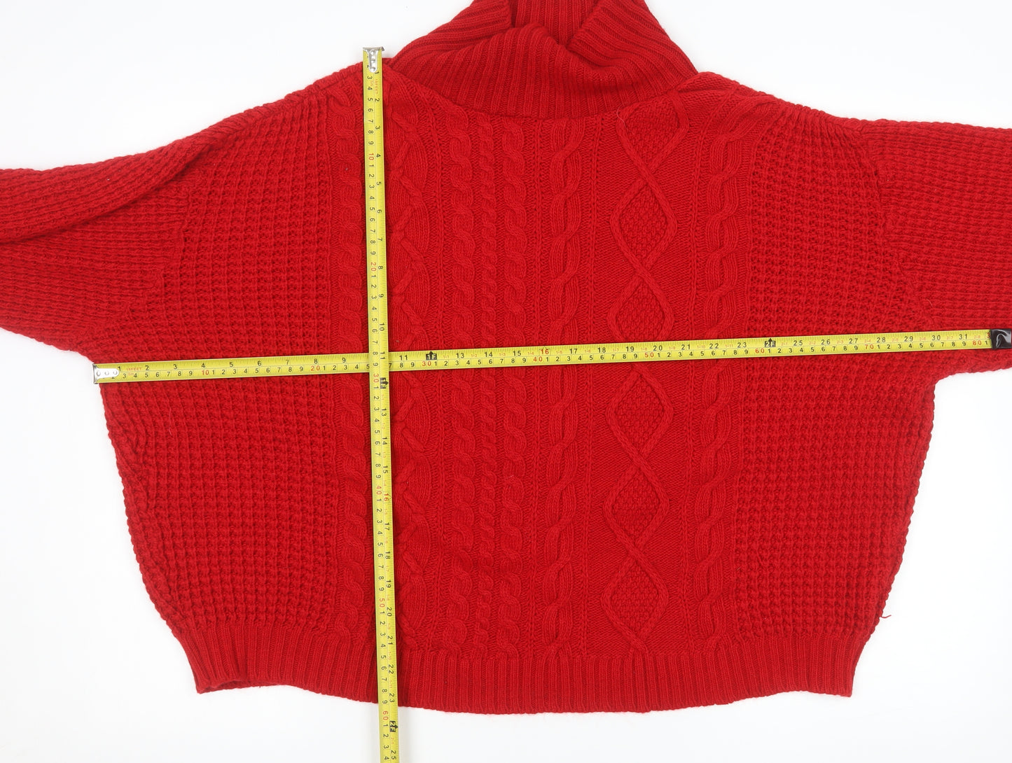 Jacamo Unisex Red Roll Neck Cable Knit Jumper XL