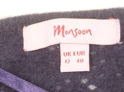 Monsoon Women Purple Wrap Angora V-Neck Jumper Size 12