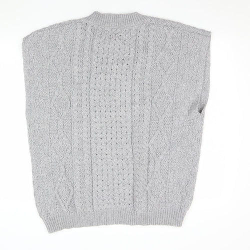 Aran Mór Mens Grey Cable-Knit Merino Wool Sleeveless Vest Jumper XL