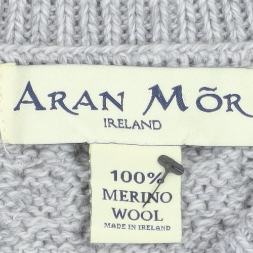 Aran Mór Mens Grey Cable-Knit Merino Wool Sleeveless Vest Jumper XL