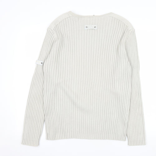 Next Men's Beige Cotton Ribbed V-Neck Jumper Size M