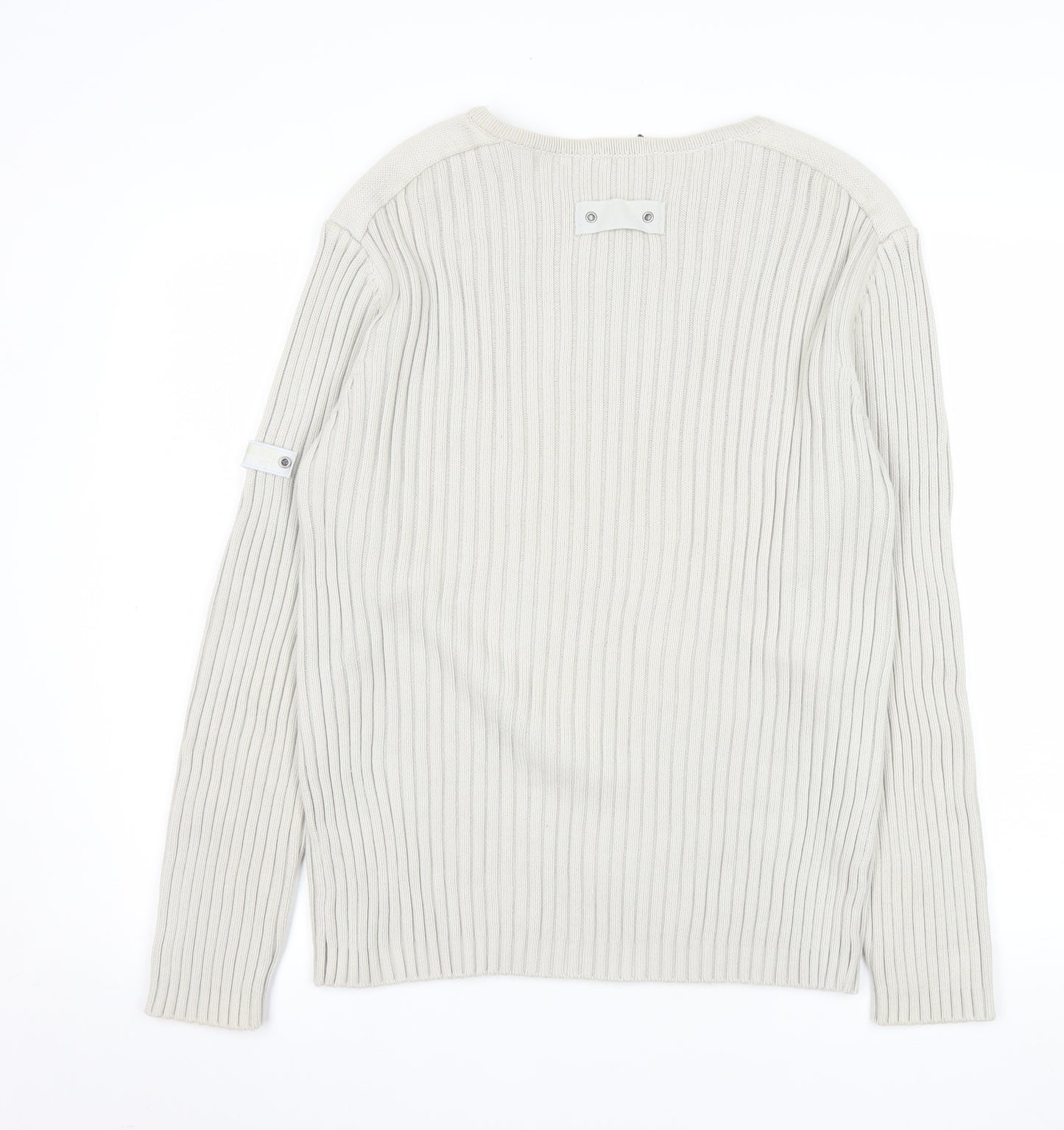 Next Men's Beige Cotton Ribbed V-Neck Jumper Size M