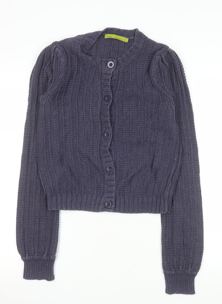 Next Women Grey Cotton Blend Button Cardigan Size 10