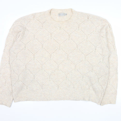 In The Style Women's Beige Beaded Knit Pullover Jumper Size 14