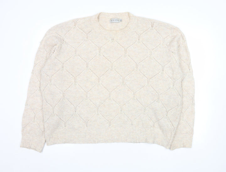 In The Style Women's Beige Beaded Knit Pullover Jumper Size 14