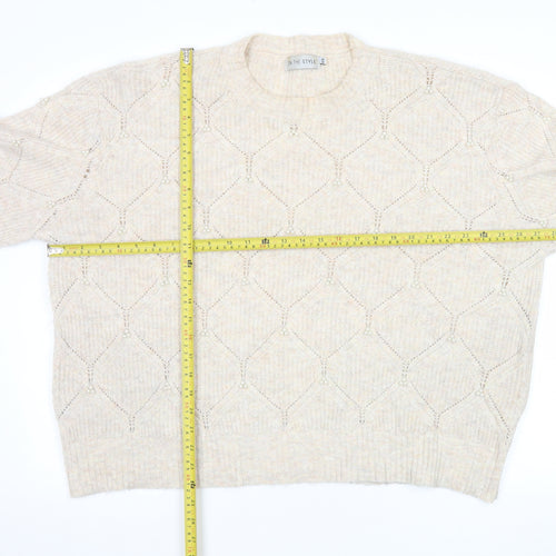 In The Style Women's Beige Beaded Knit Pullover Jumper Size 14