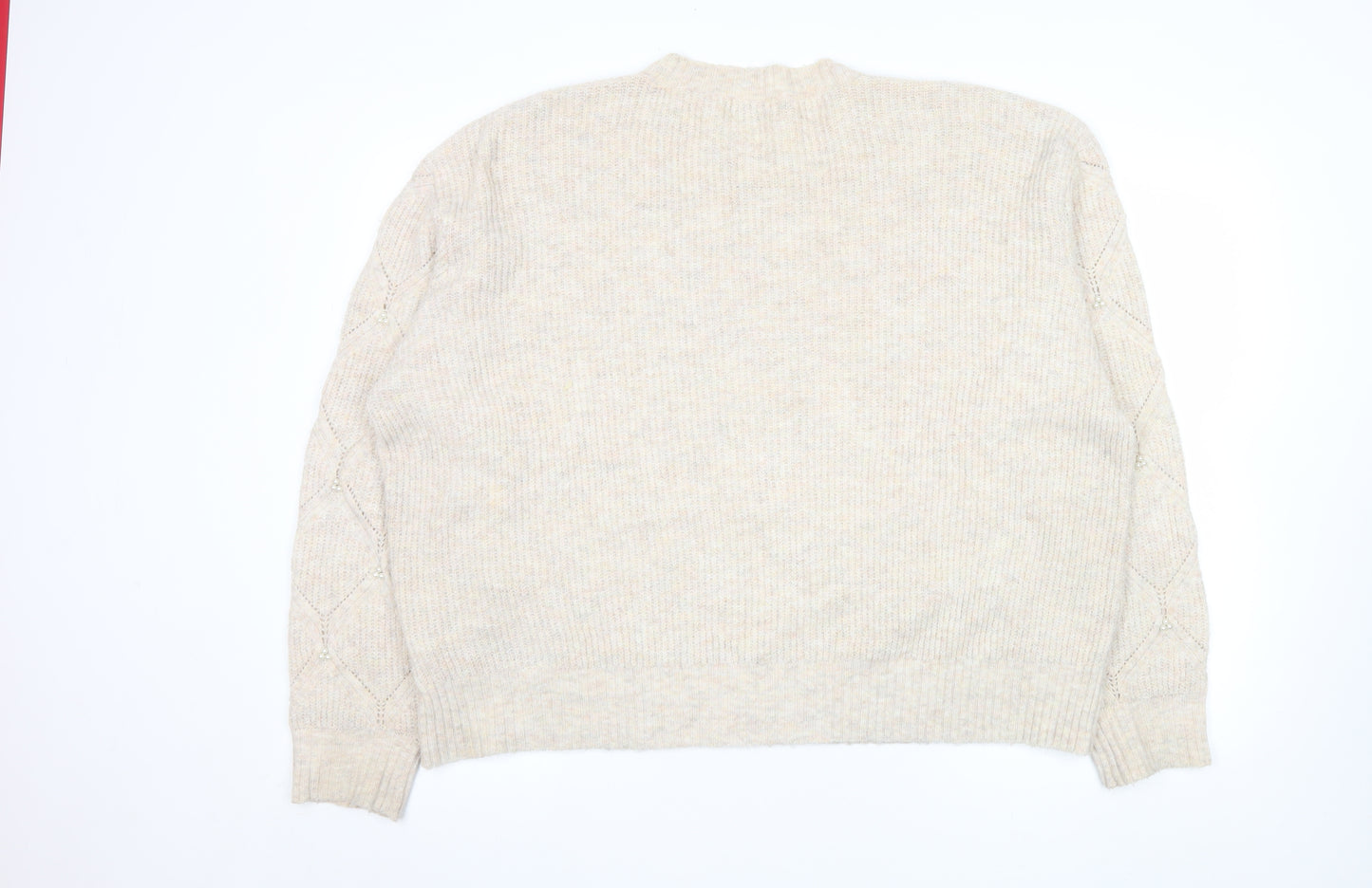 In The Style Women's Beige Beaded Knit Pullover Jumper Size 14