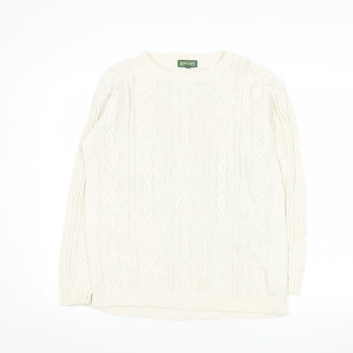 Rowland's Men's Ivory Cable-Knit Cotton Jumper Size S