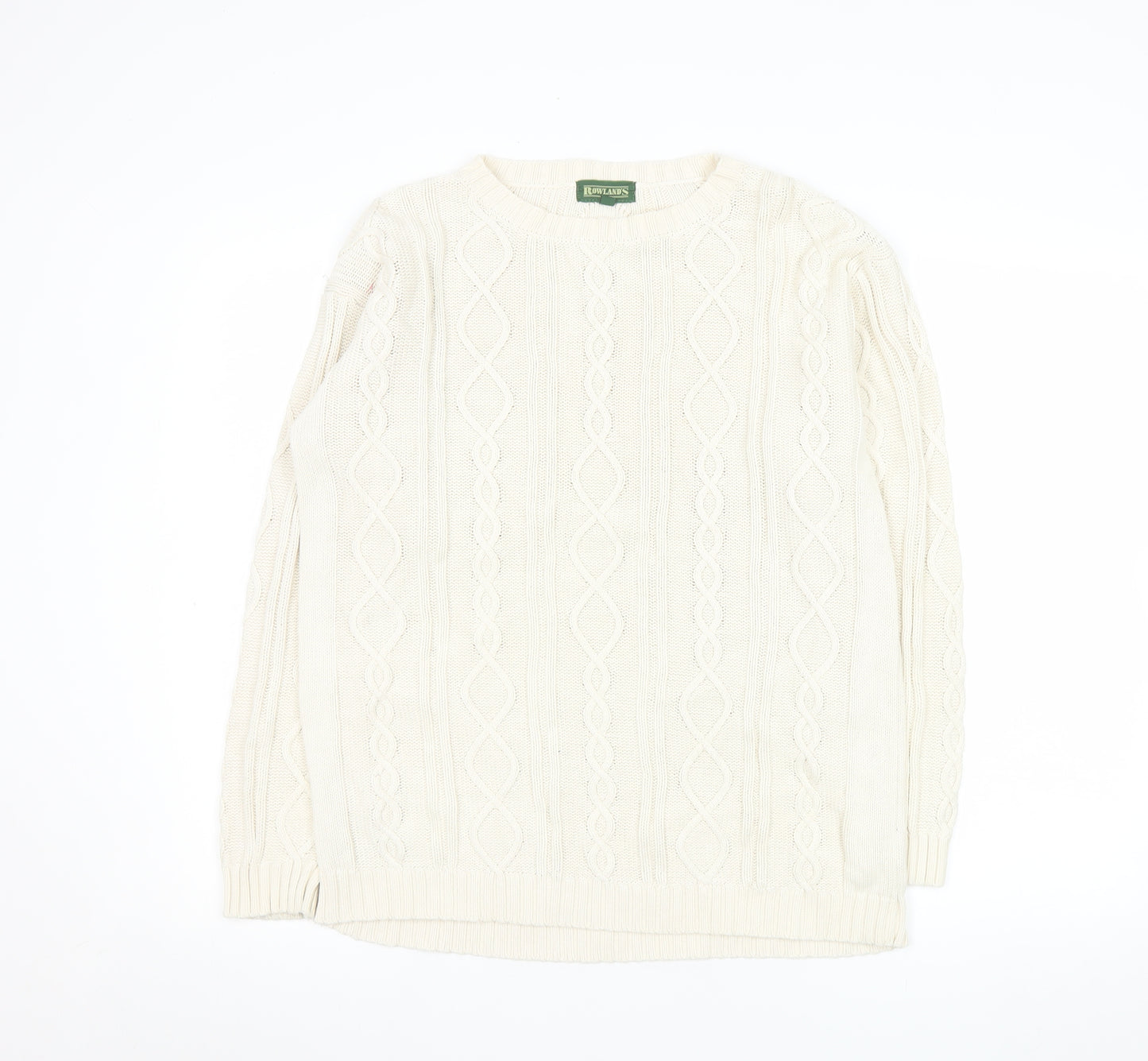 Rowland's Men's Ivory Cable-Knit Cotton Jumper Size S