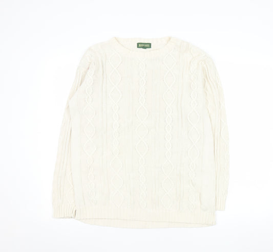 Rowland's Men's Ivory Cable-Knit Cotton Jumper Size S