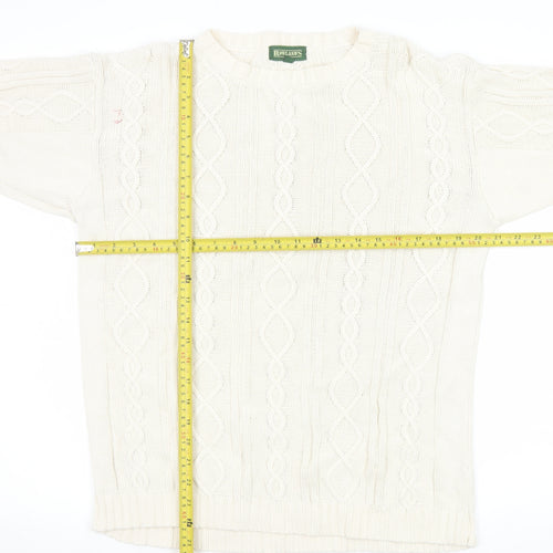 Rowland's Men's Ivory Cable-Knit Cotton Jumper Size S