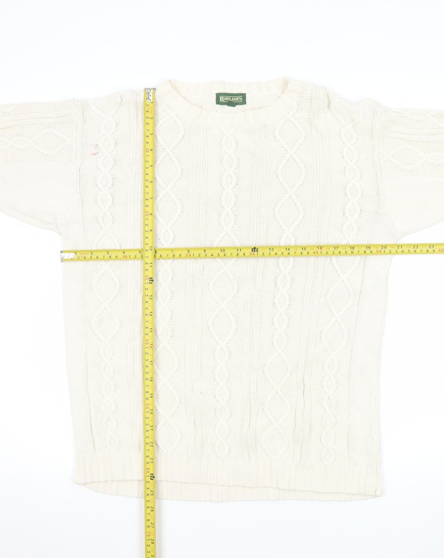 Rowland's Men's Ivory Cable-Knit Cotton Jumper Size S