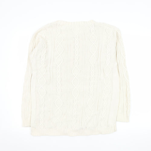 Rowland's Men's Ivory Cable-Knit Cotton Jumper Size S