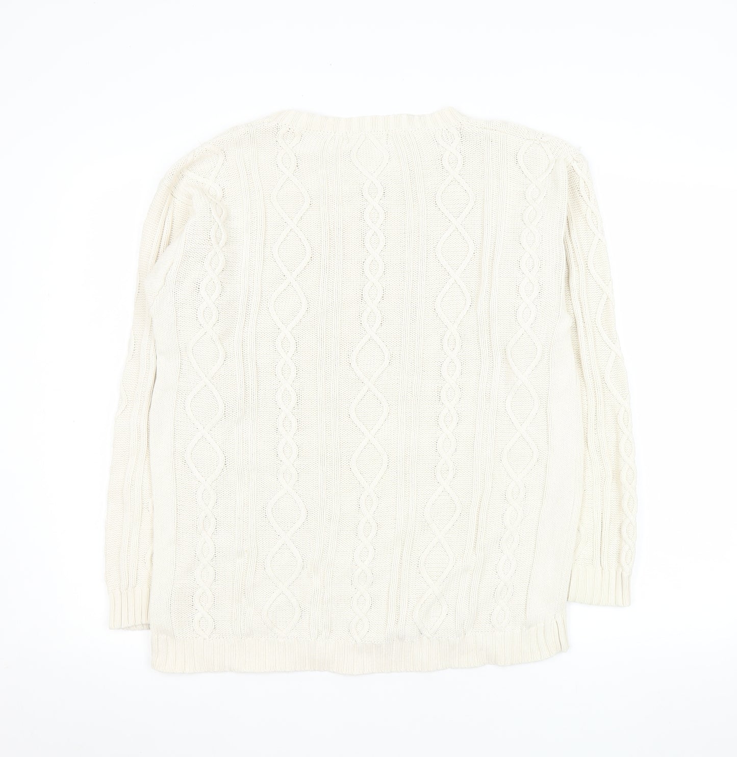 Rowland's Men's Ivory Cable-Knit Cotton Jumper Size S