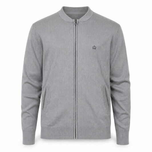 Front view of Merc London Men's Grey Small Cotton Zip Jacket - Casual Lightweight Style