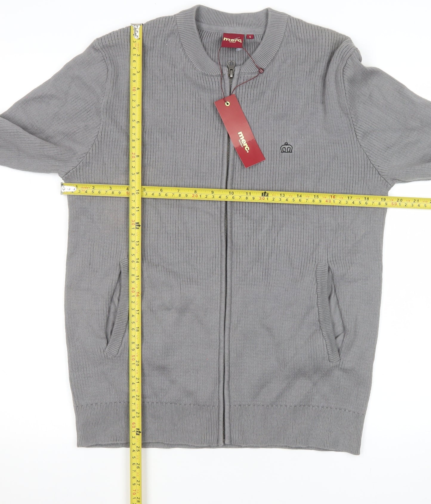 Merc London Men's Grey Small Cotton Zip Jacket - Casual Lightweight Style