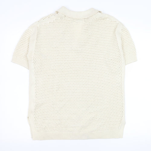 Marks and Spencer Men's Ivory Cotton V-Neck Short Sleeve Knit Jumper M