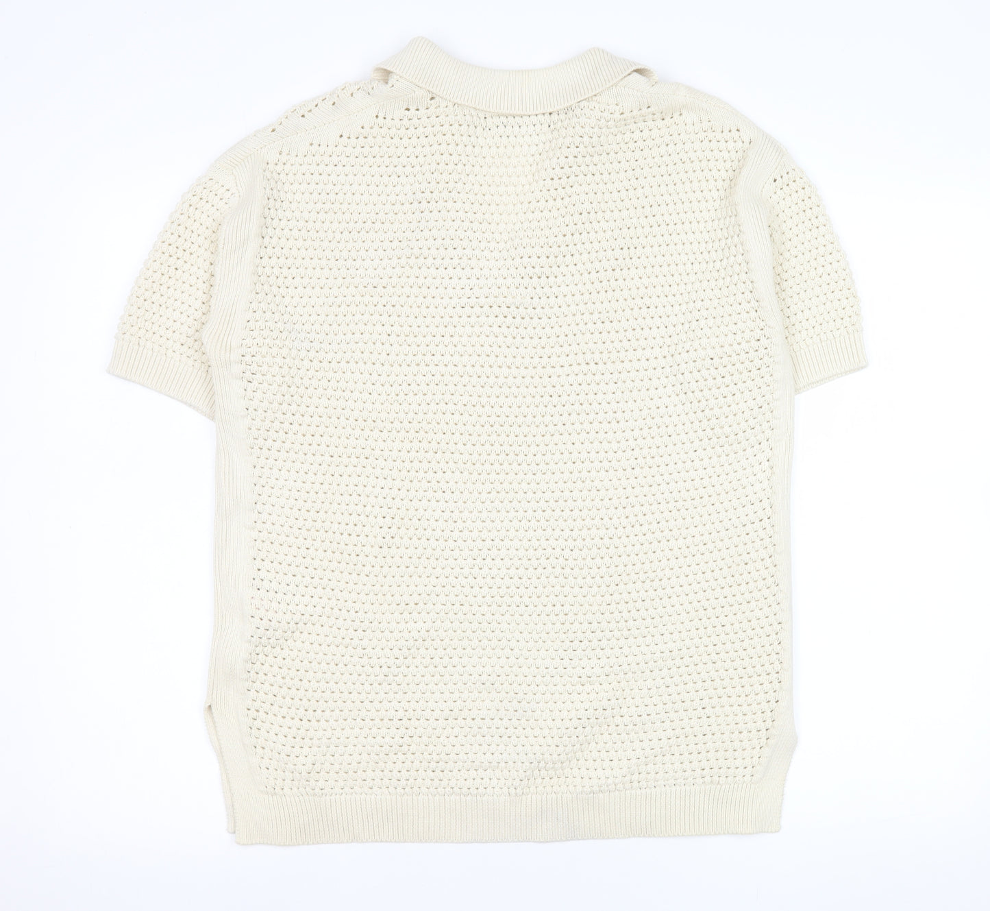 Marks and Spencer Men's Ivory Cotton V-Neck Short Sleeve Knit Jumper M
