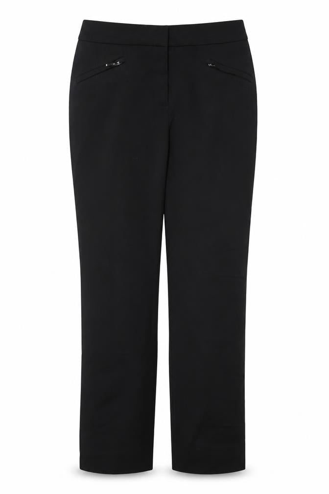 Front view of Marks & Spencer Women Black, size 12 Slim, Stretch Trousers