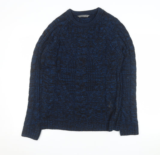 Cedar Wood State Men's Blue Cable Knit Crew Neck Jumper Size S