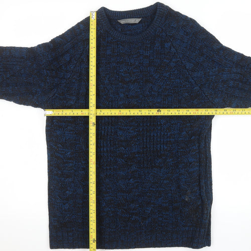 Cedar Wood State Men's Blue Cable Knit Crew Neck Jumper Size S