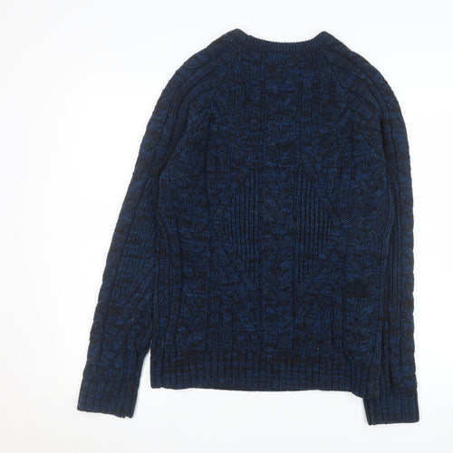 Cedar Wood State Men's Blue Cable Knit Crew Neck Jumper Size S