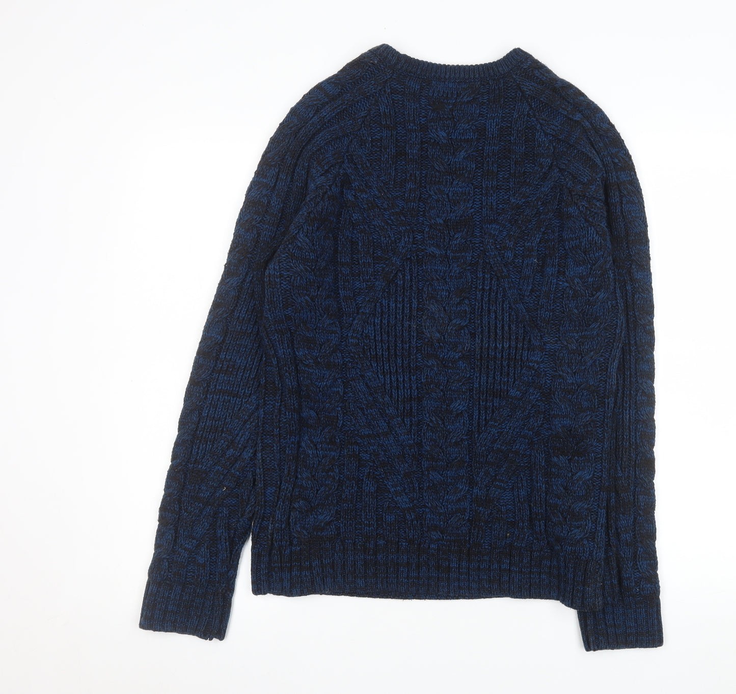 Cedar Wood State Men's Blue Cable Knit Crew Neck Jumper Size S