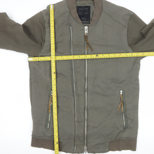 AllSaints Men's Khaki Bomber Jacket Small Cotton Linen Blend