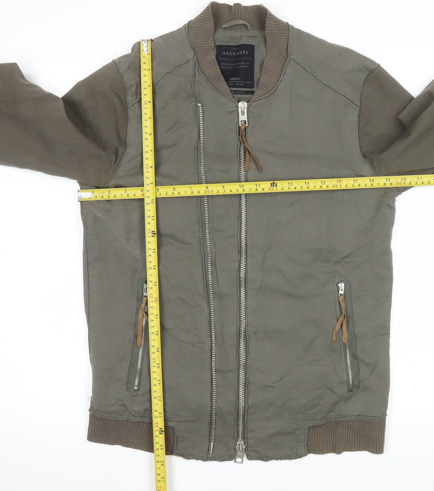 AllSaints Men's Khaki Bomber Jacket Small Cotton Linen Blend