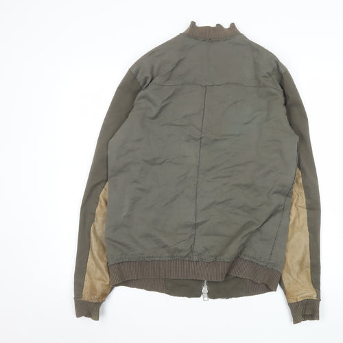 AllSaints Men's Khaki Bomber Jacket Small Cotton Linen Blend