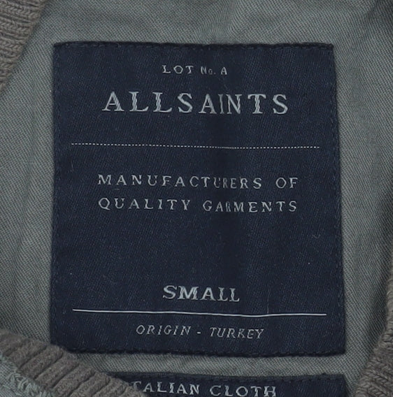 AllSaints Men's Khaki Bomber Jacket Small Cotton Linen Blend