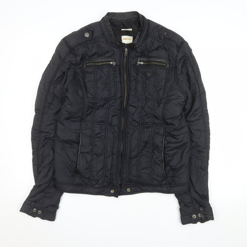 Diesel Womens Black Biker Jacket L Nylon Full Zip Casual Style