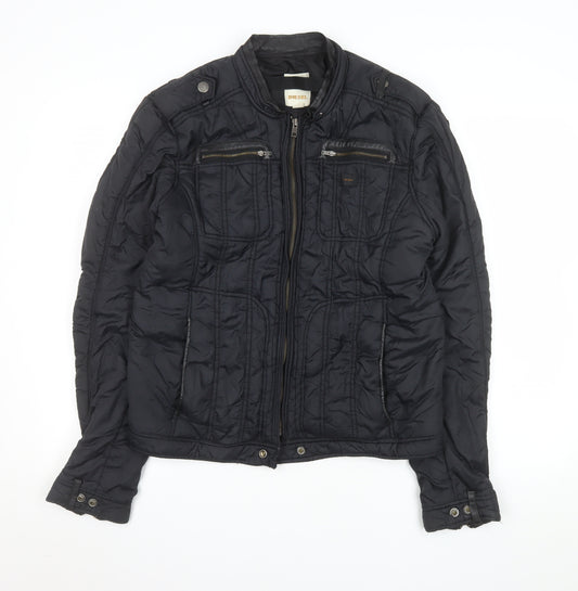 Diesel Womens Black Biker Jacket L Nylon Full Zip Casual Style