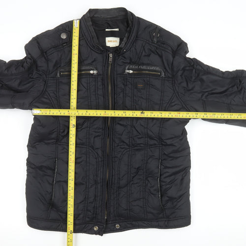 Diesel Womens Black Biker Jacket L Nylon Full Zip Casual Style