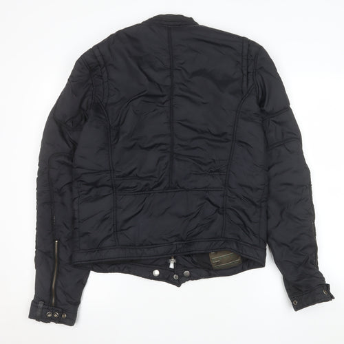 Diesel Womens Black Biker Jacket L Nylon Full Zip Casual Style