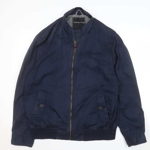 Red Herring Men's Blue Cotton Bomber Jacket Size L 46in Full Zip Casual