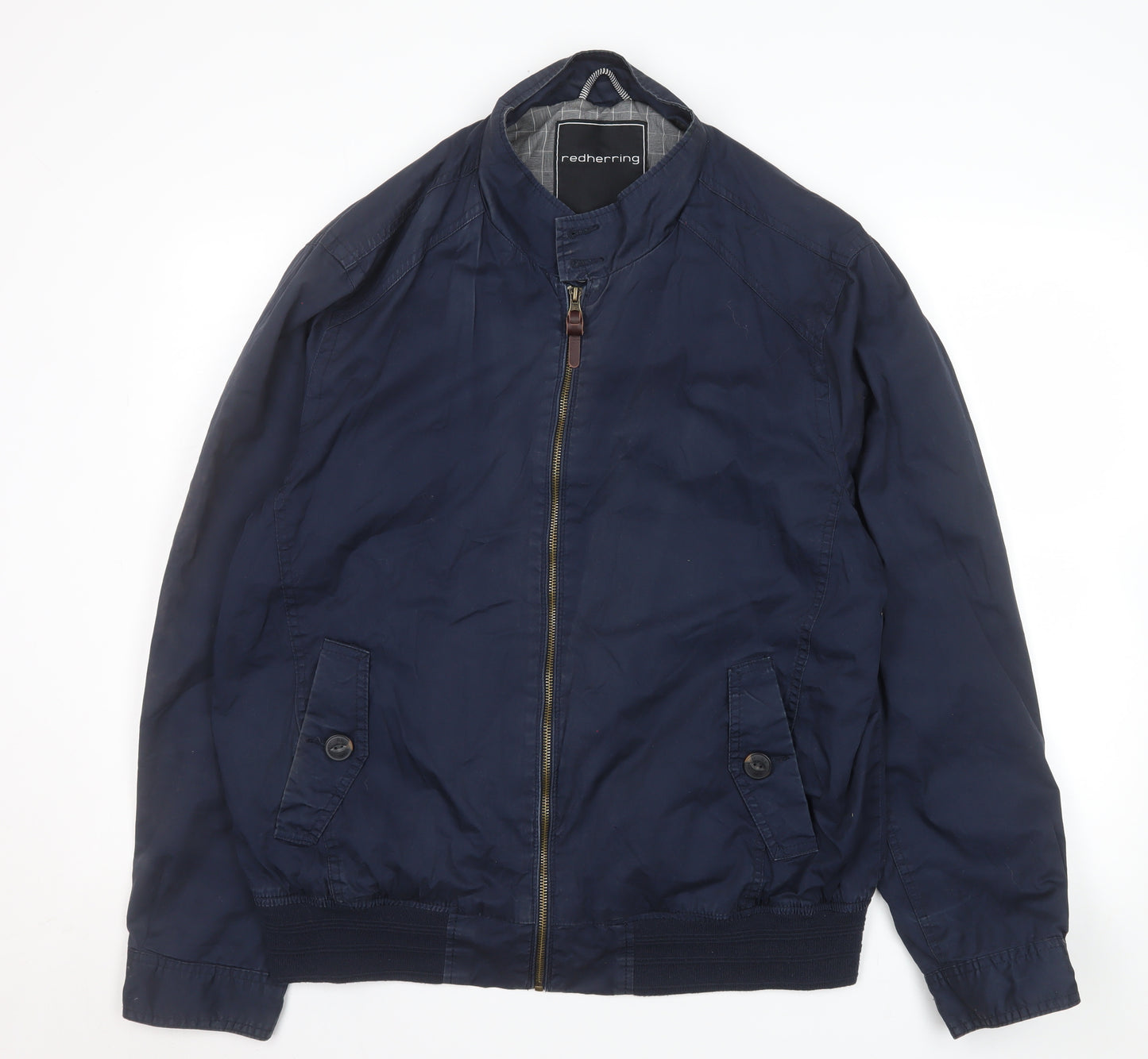Red Herring Men's Blue Cotton Bomber Jacket Size L 46in Full Zip Casual