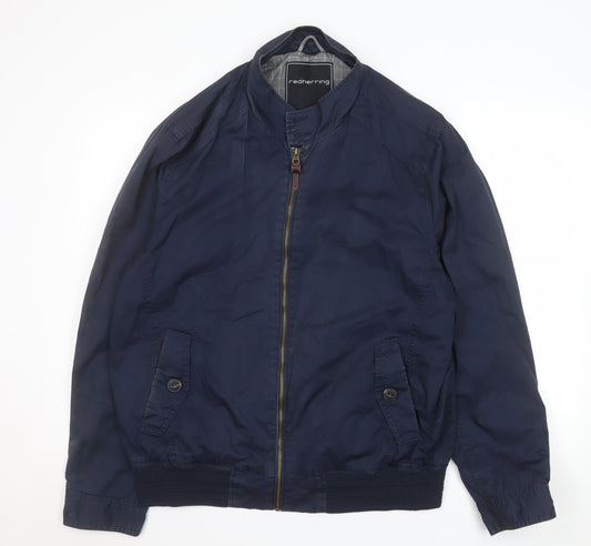 Red Herring Men's Blue Cotton Bomber Jacket Size L 46in Full Zip Casual